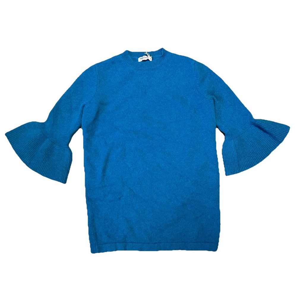 Woolovers Sweater Alpaca Wool Teal Blue Womens Size Small Bell Sleeves